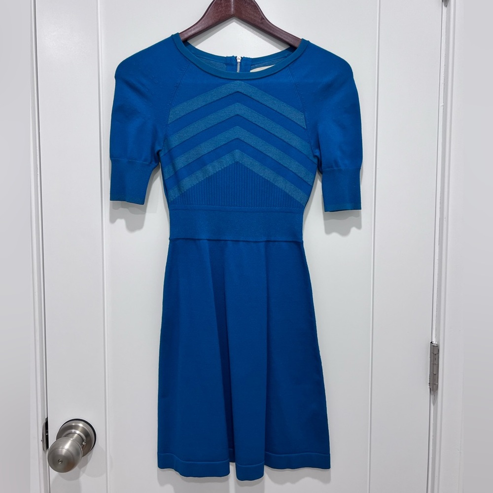 Karen Millen Fit And Flare Knit Dress In Turquoise - image 1